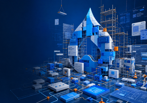 Digital graphic of a blue drupal logo depicting confusion