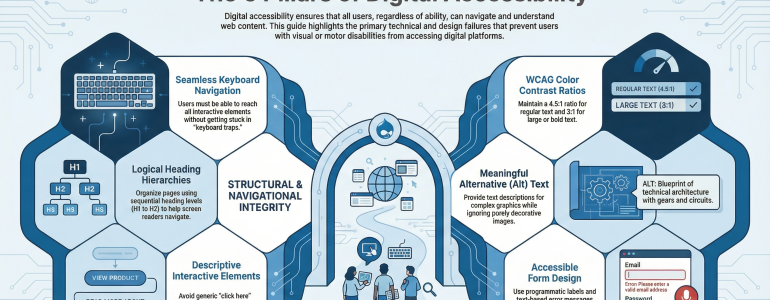 Infographic illustrating the 6 pillars of digital accessibility.